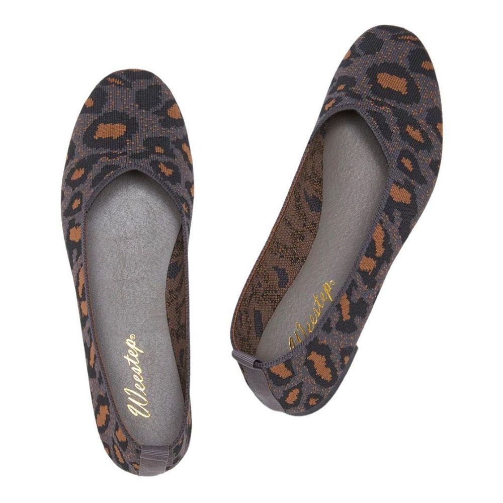 Weestep Women's Charcoal Leopard Woven Knit Ballet Flats Size 8.5 New